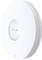 A white, round TP-Link Wi-Fi access point, wall-mounted, with a small blue light on its underside.