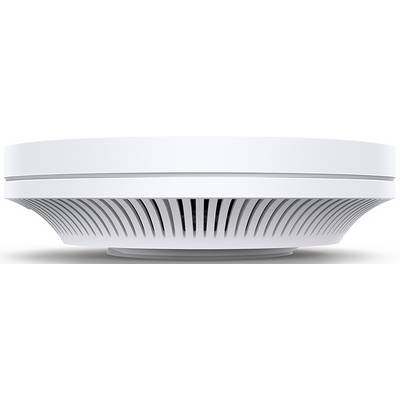 A modern, white smoke detector, circular and flat, with ventilation slots on the underside, against a white background.