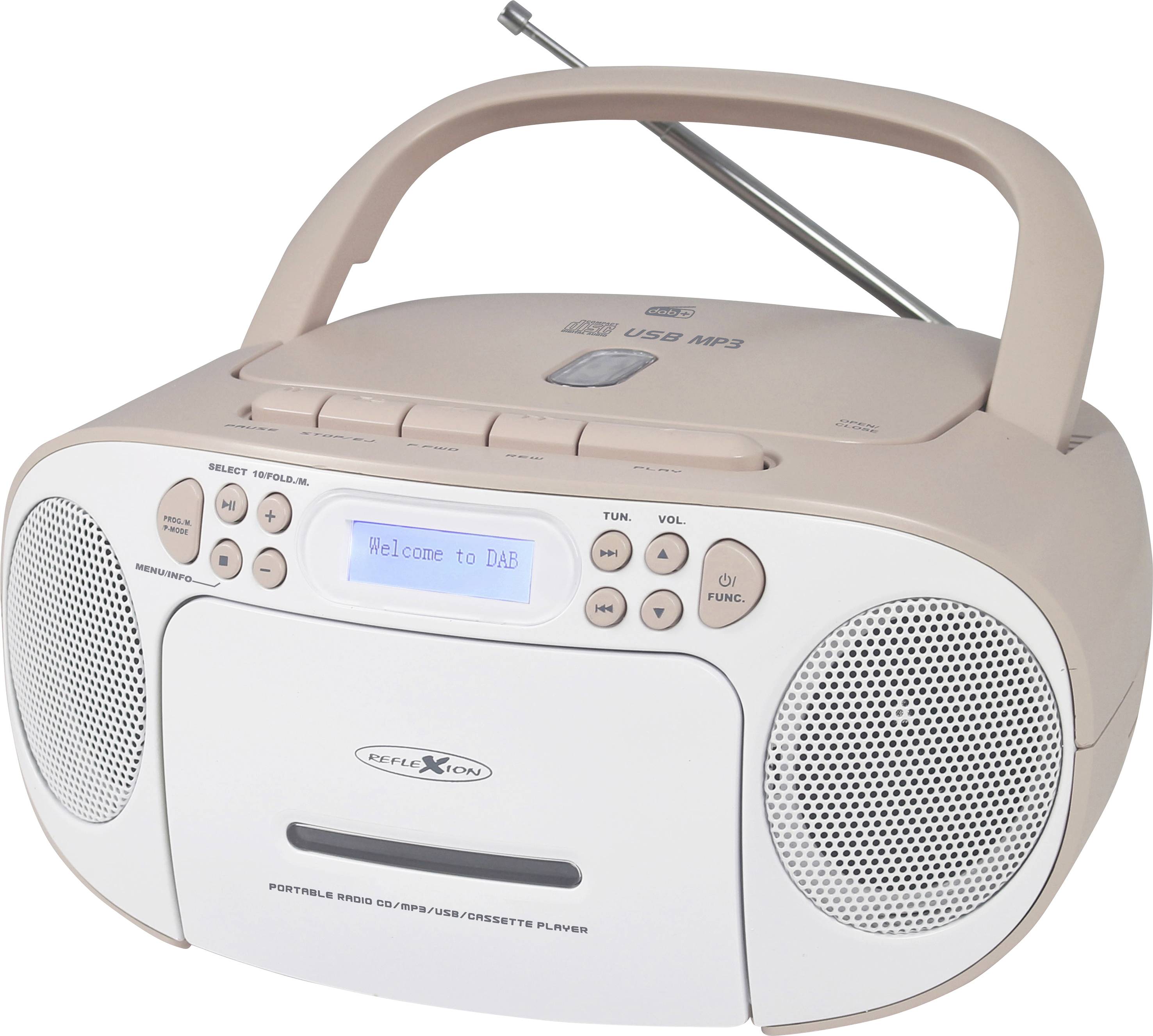 Reflexion Tragbarer Radiorecorder Radio CD player DAB+, DAB, FM AUX, CD, Tape, USB White, Pink