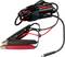 Black and red battery charging cables with crocodile clips, coiled cable, and small adapter plug. Ideal accessory for car batteries.