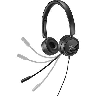 Black headset with multiple interchangeable microphone arms, suitable for various audio requirements and comfort.