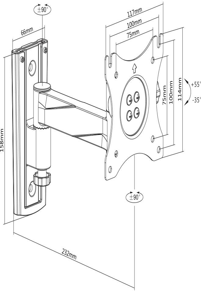 SpeaKa Professional SP-WMM-201 1x Monitor wall mount 33,0 cm (13") - 76,2 cm (30") Silver Tiltable, Swivelling-5