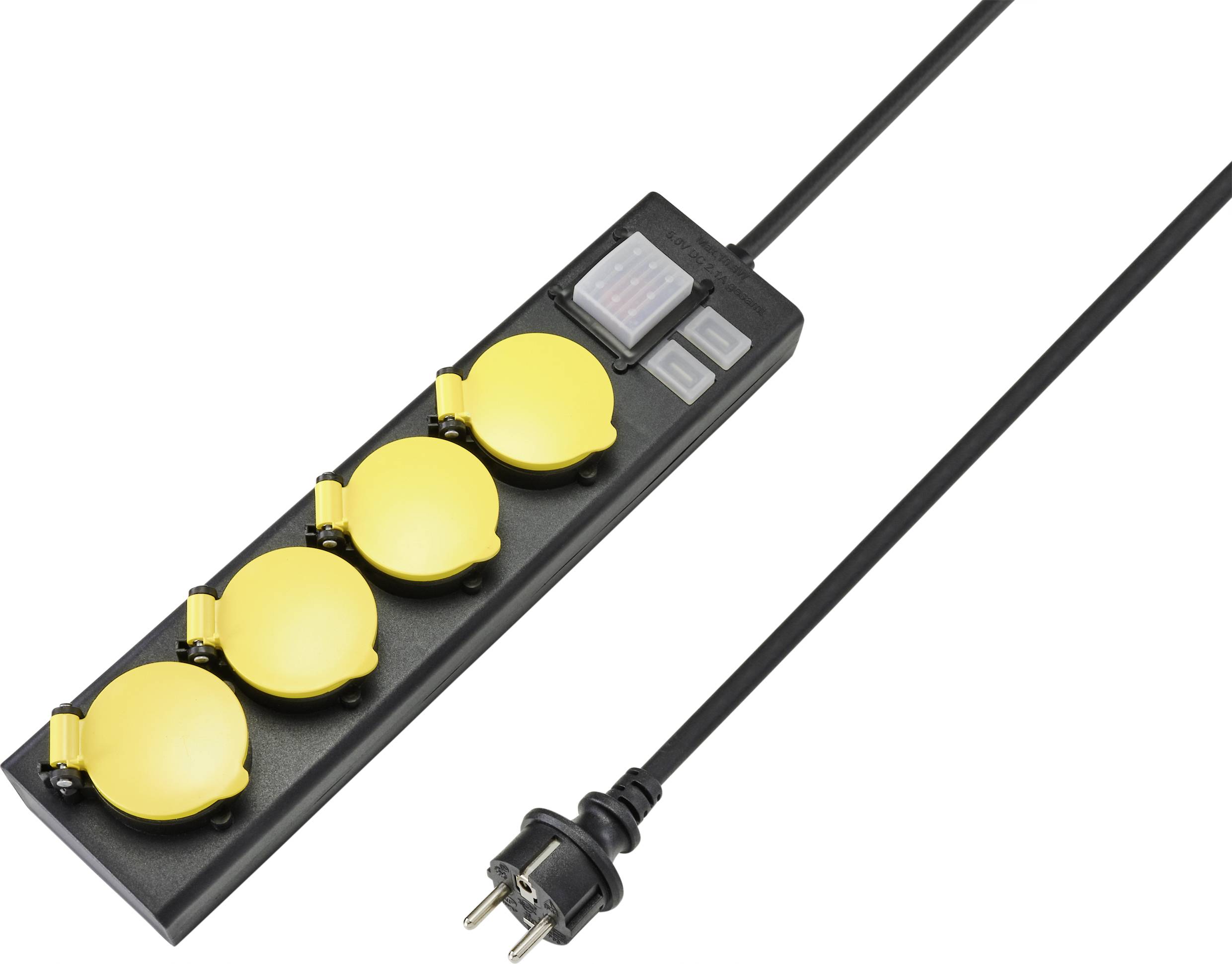 Sygonix RF4737806 Power strip (+ switch) Black, Yellow PG connector 1
