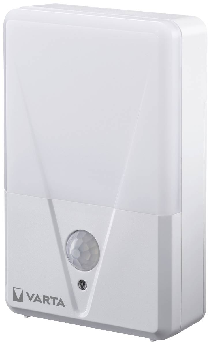 A white night light with motion sensor and 'Varta' logo, suitable for energy-efficient lighting in dark areas.