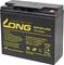 'WP22-12N' 12V 22Ah Battery. Black, sealed lead-acid battery with yellow lettering. Warning notices and recycling symbol.