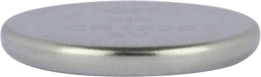 Silver button cell with the inscription 'CR1220 3V', primarily used in small electronic devices and watches.