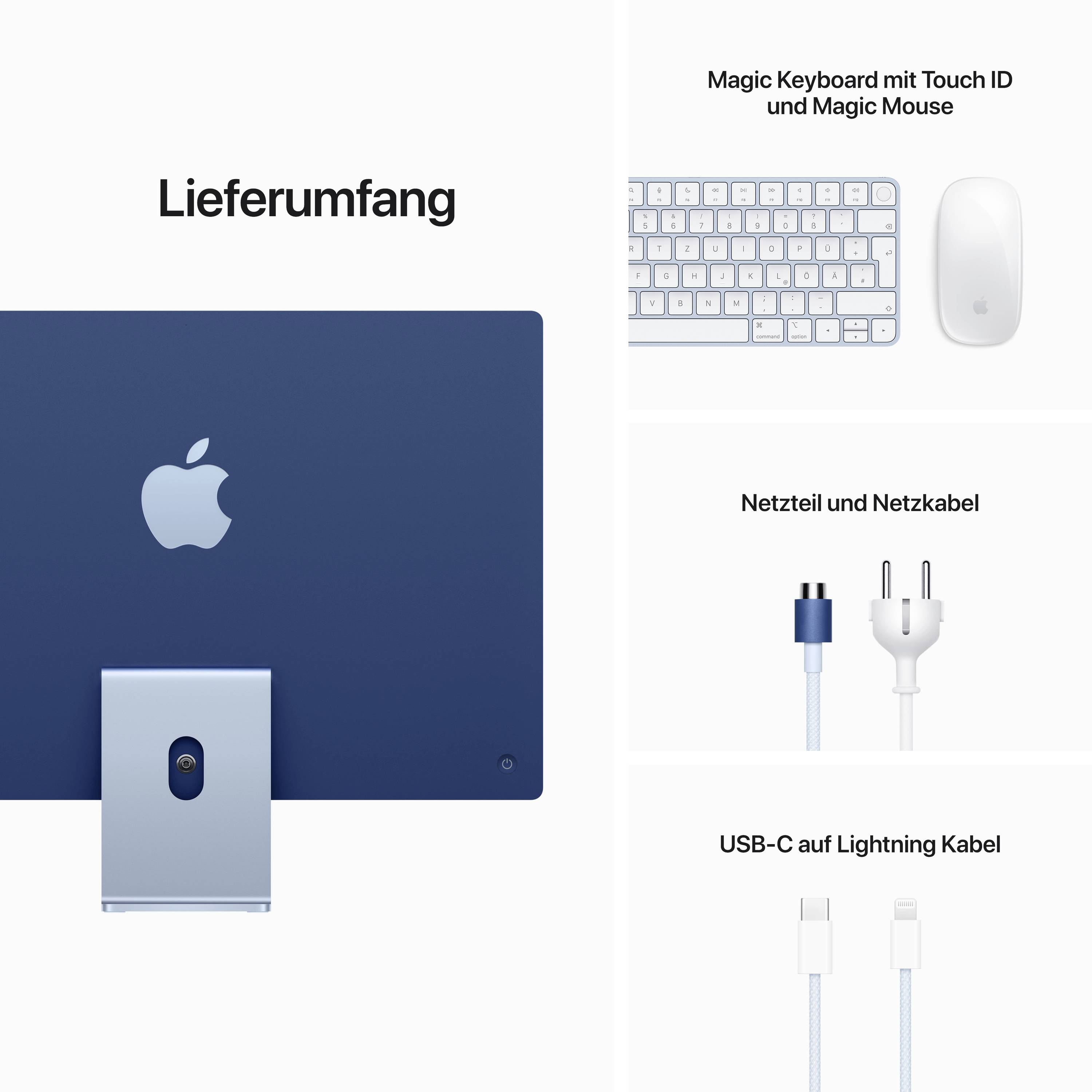 Apple iMac 24 Retina 4.5K (2021) 61 cm (24 inch) Apple M1 8-Core CPU 8 GB RAM 256 GB SSD Apple M1 8-core GPU Blue MGPK3D-6