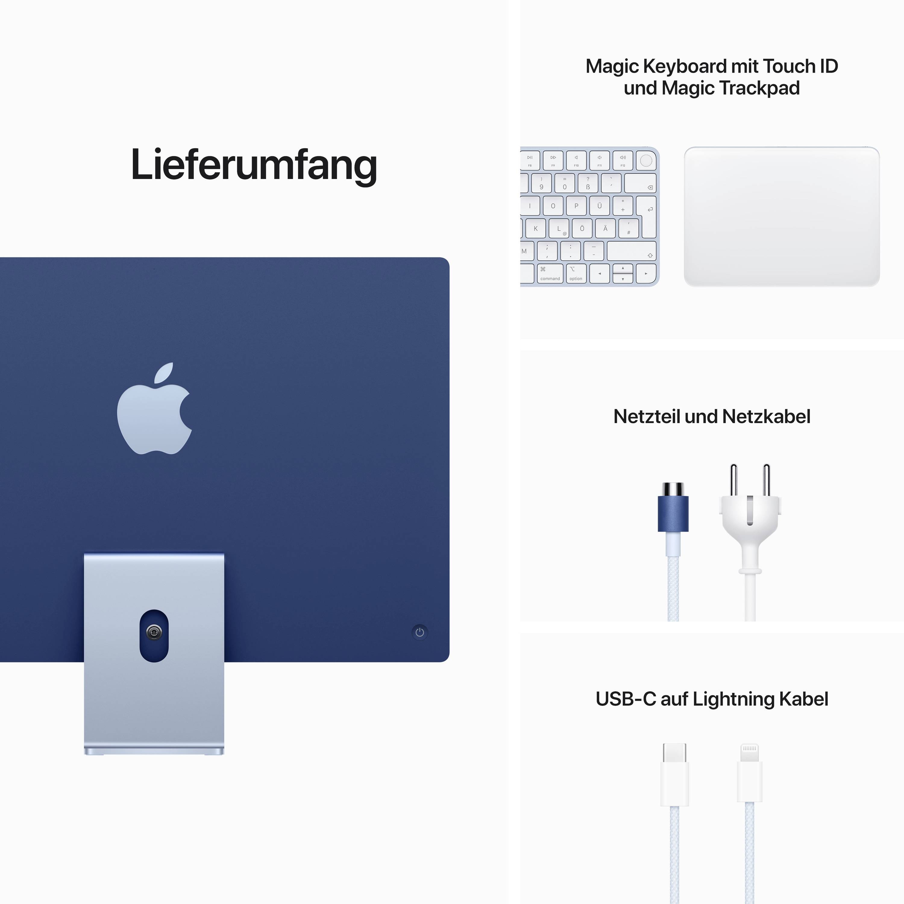 Apple iMac 24 Retina 4.5K (2021) 61 cm (24 inch) Apple M1 8-Core CPU 8 GB RAM 256 GB SSD Apple M1 8-core GPU Blue MGPK3D-7