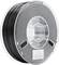 Black 3D printer filament spool made of ABS, 1.75 mm diameter, 1 kg. Product information label visible on the spool.