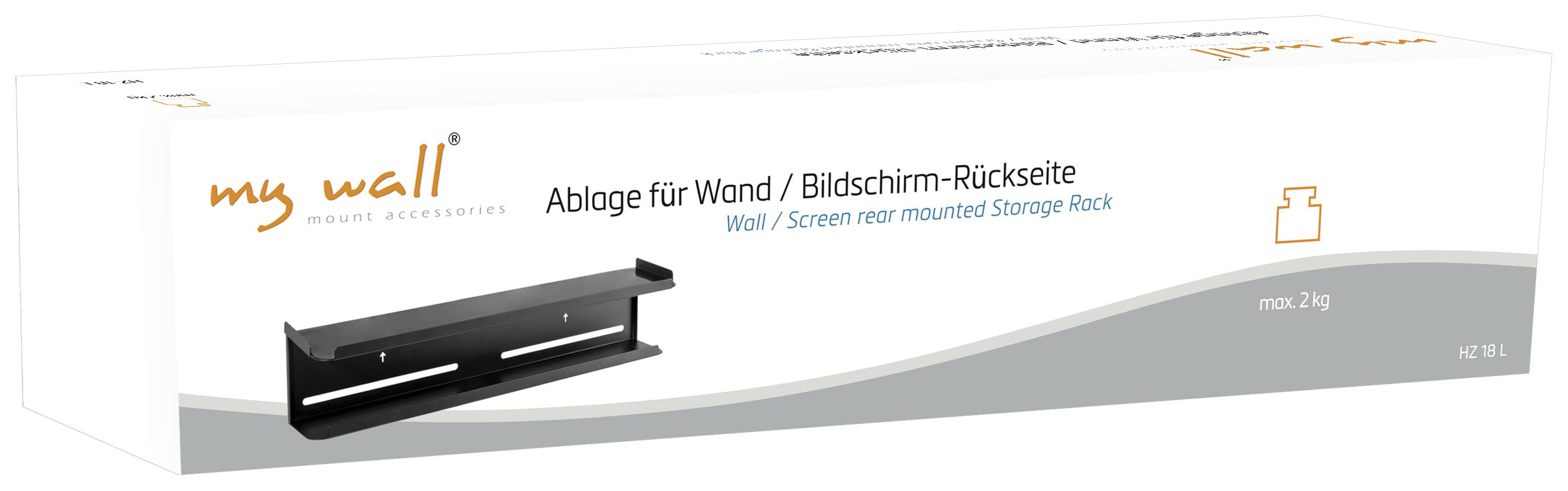 Packaging for a wall or screen back storage compartment by 'my wall', maximum load capacity of 2 kg, Model WH 36 L.