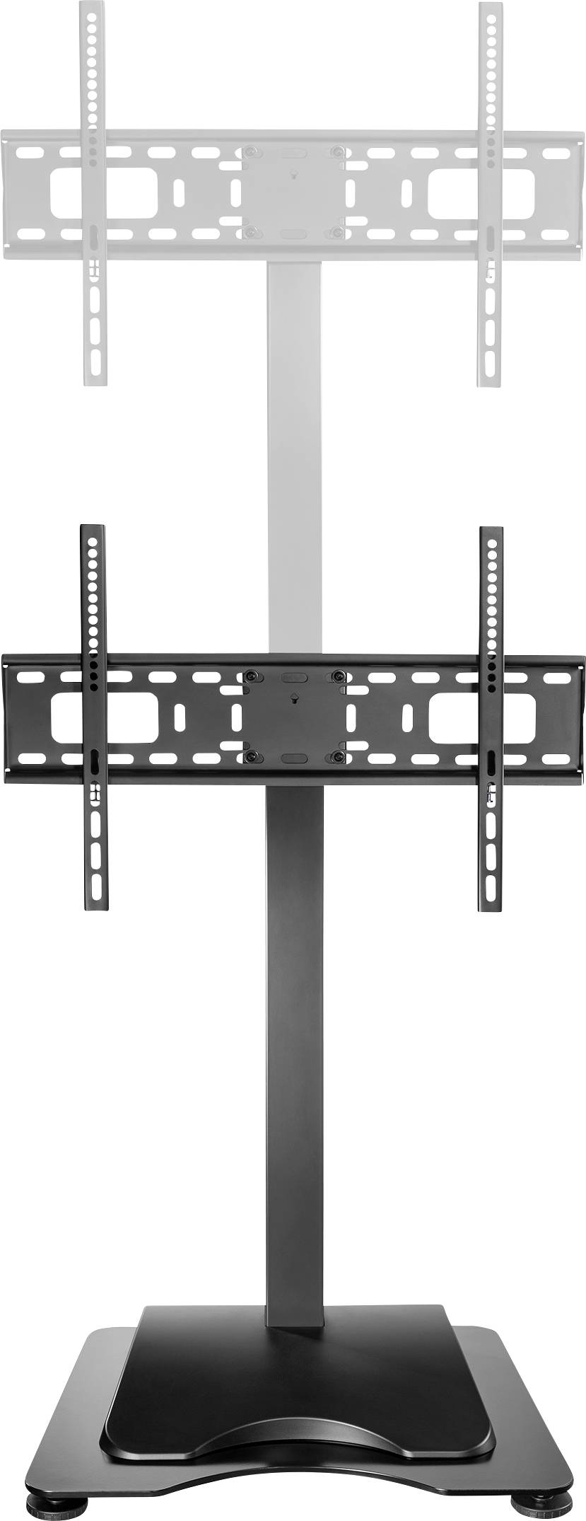 Mounting bracket for flat-screen televisions on a mobile stand, suitable for offices or presentations.