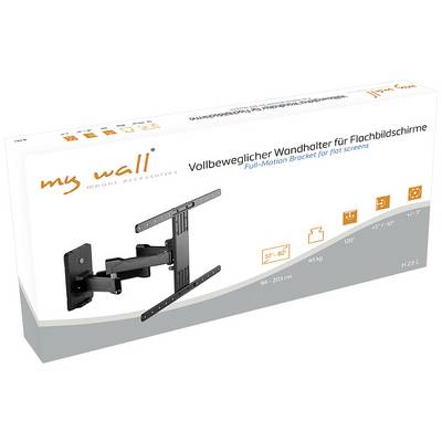 Fully articulating wall mount for flat screen displays, suitable for 37''-86'' screens, demonstrates applications and mounting options.