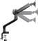 An adjustable monitor arm mounted on a desk demonstrates movement at various angles. Ideal for flexible screen positioning.