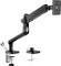 Black monitor arm with flexible joint for desk mounting, integrated USB ports. Suitable for ergonomic screen positioning.