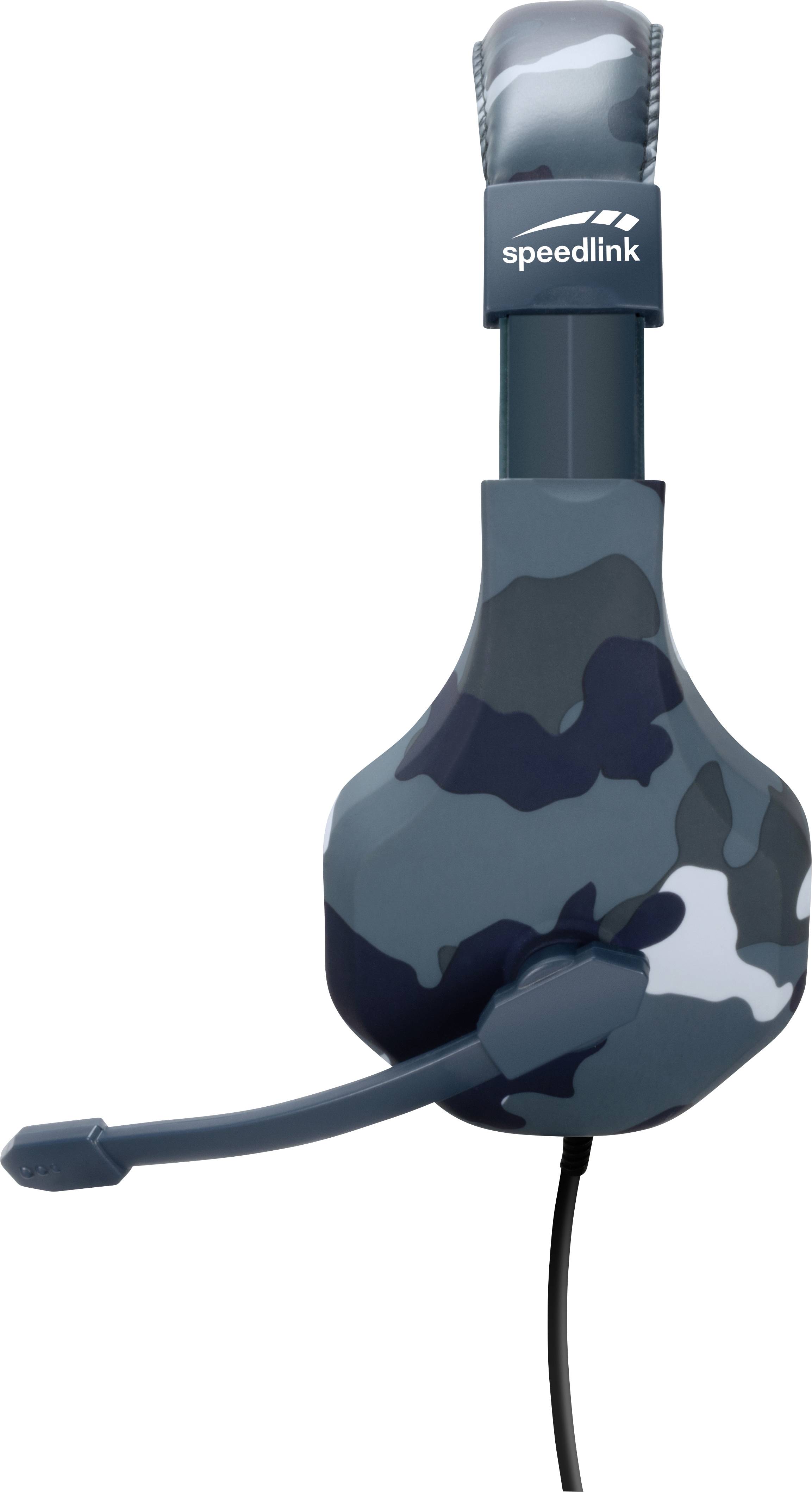 SpeedLink RAIDOR Over-ear headset Corded (1075100) Stereo Camouflage blue Remote control, Volume control, Microphone mut-1