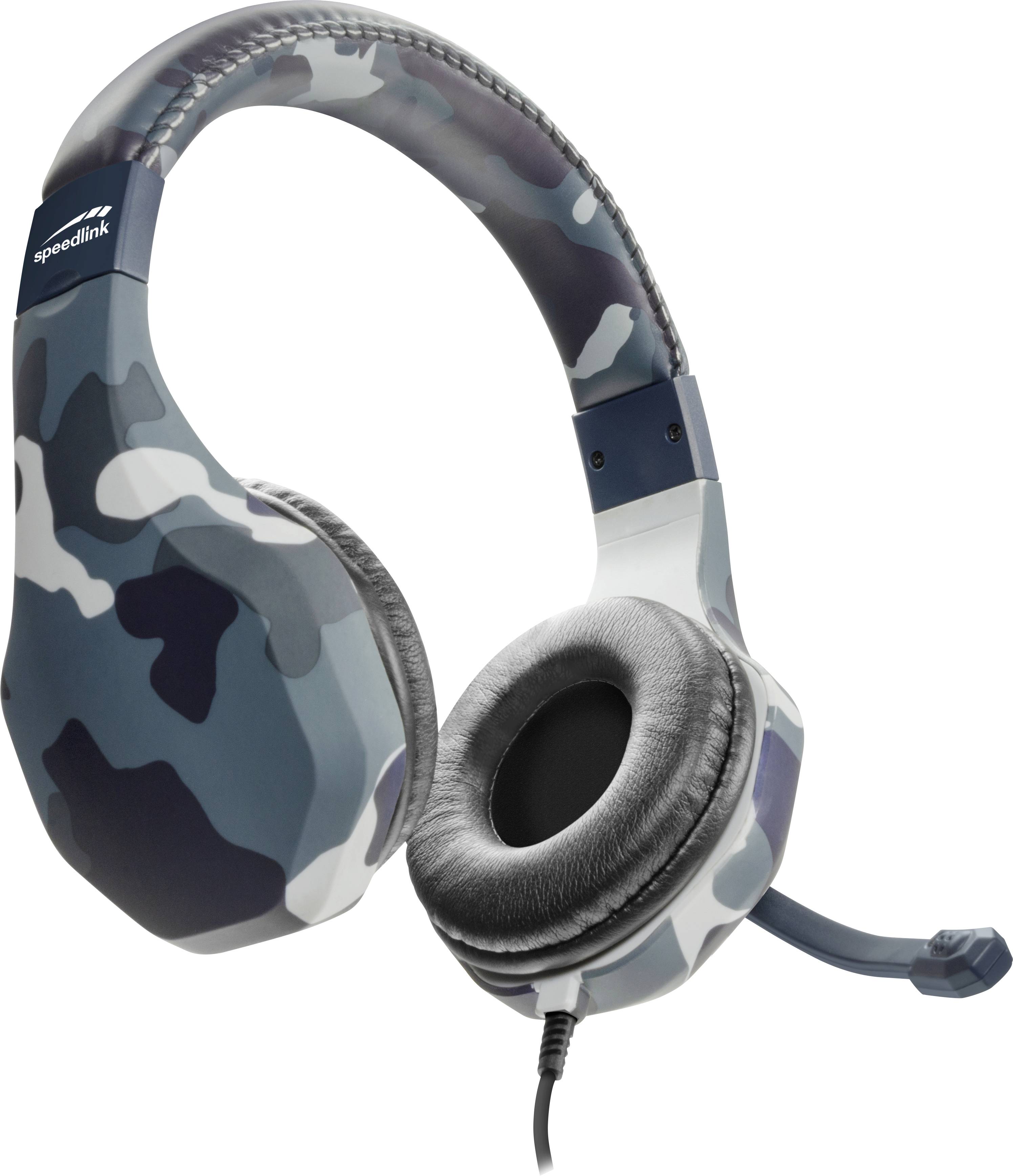SpeedLink RAIDOR Over-ear headset Corded (1075100) Stereo Camouflage blue Remote control, Volume control, Microphone mut-2