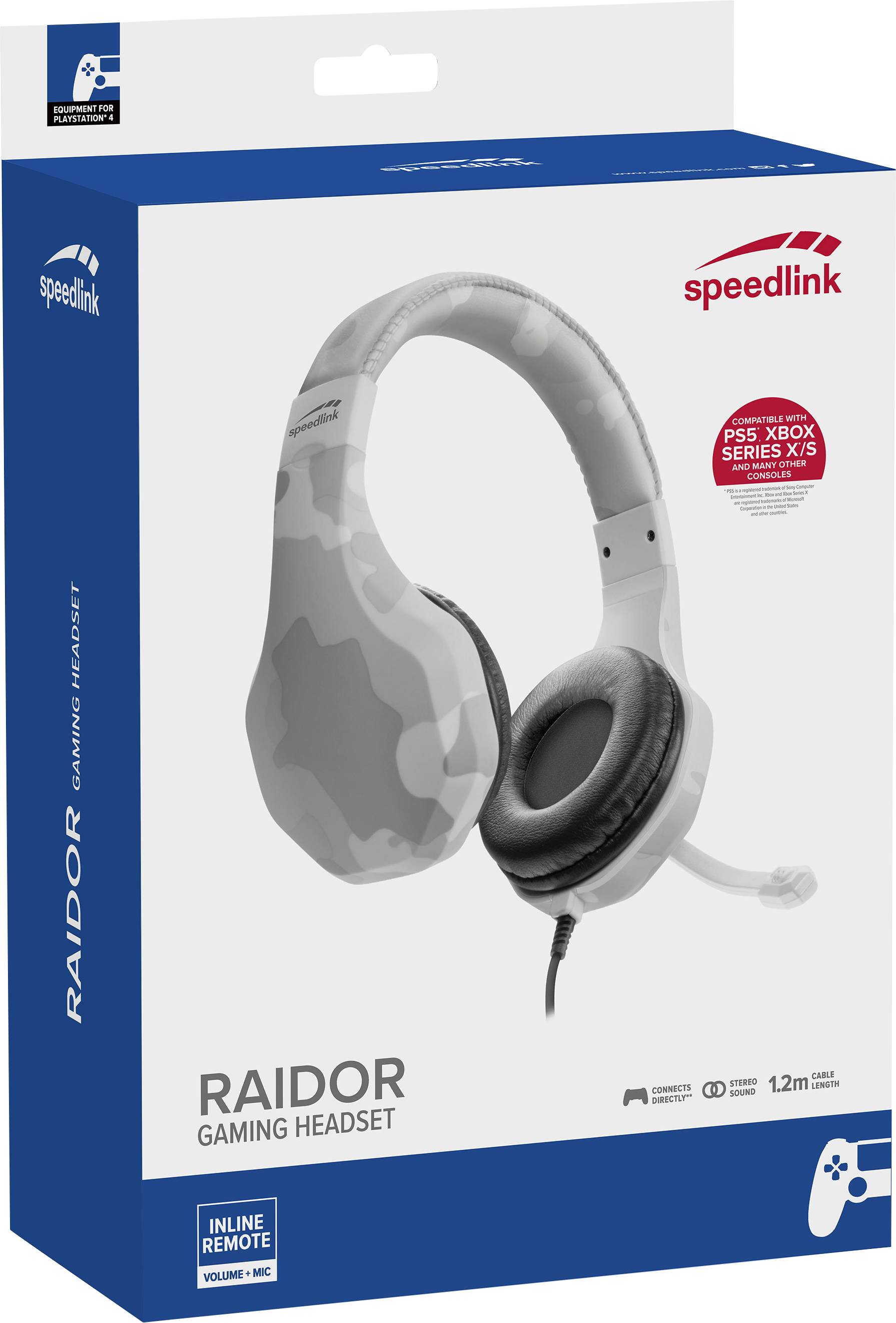 SpeedLink RAIDOR Gaming Over-ear headset Corded (1075100) Stereo Camouflage, White Remote control, Volume control, Micro-2