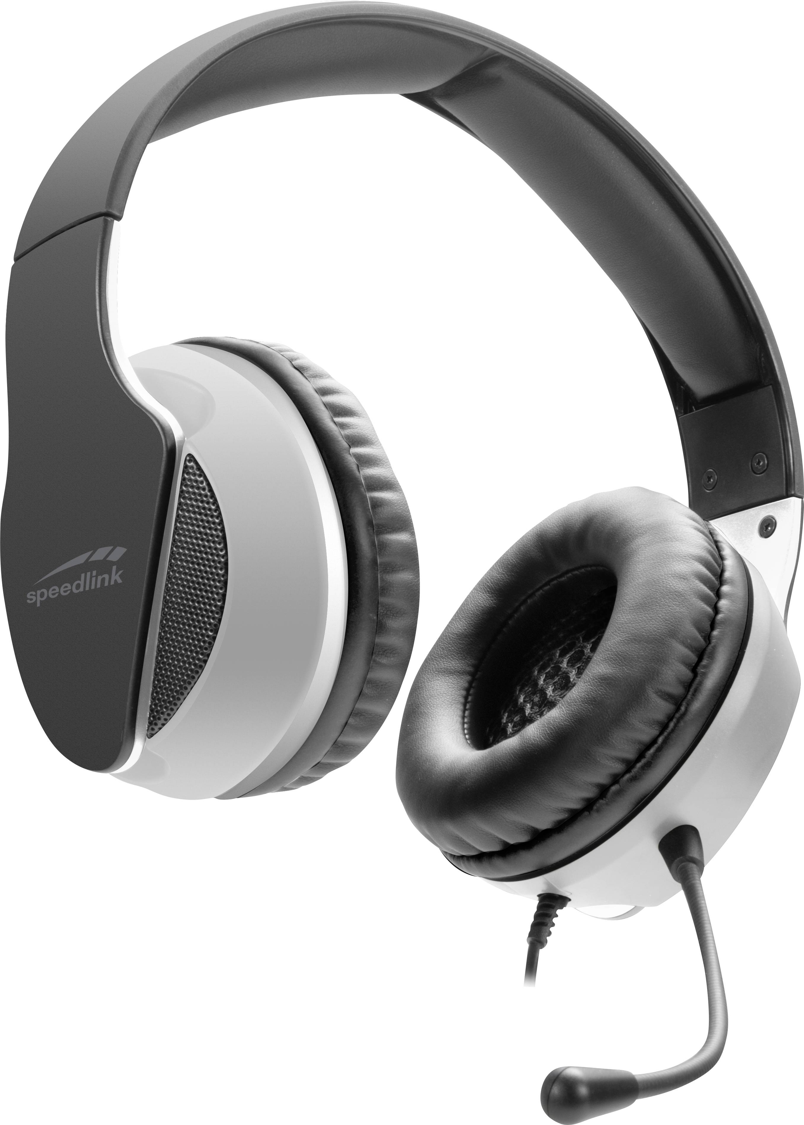 SpeedLink HADOW Over-ear headset Corded (1075100) Stereo Black/white Remote control, Volume control, Microphone mute Gam-3