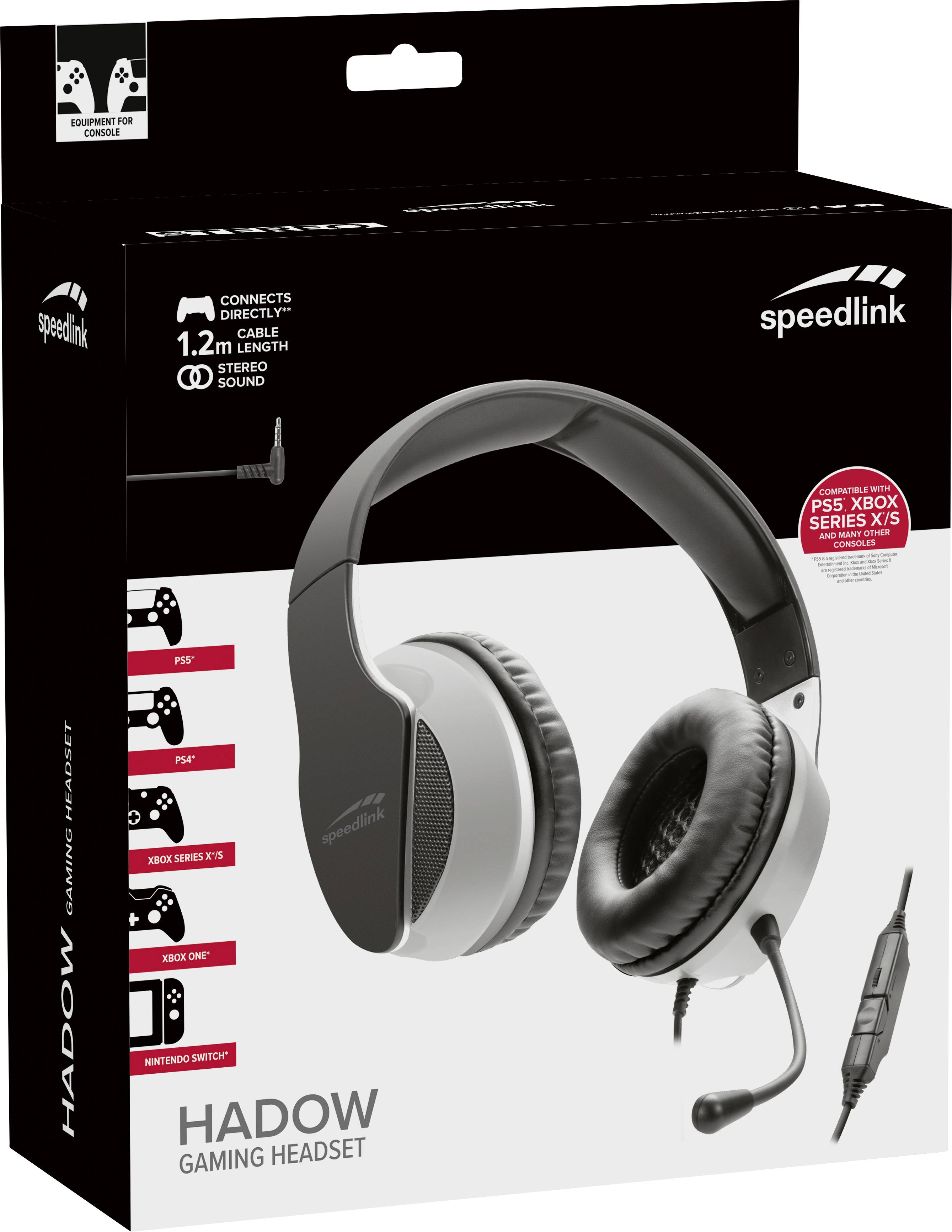 SpeedLink HADOW Over-ear headset Corded (1075100) Stereo Black/white Remote control, Volume control, Microphone mute Gam-4