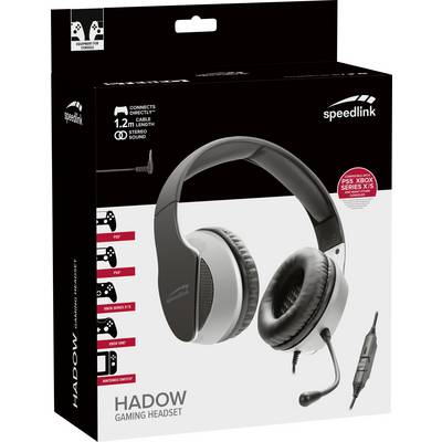 SpeedLink HADOW Over-ear headset Corded (1075100) Stereo Black/white Remote control, Volume control, Microphone mute Gam-4
