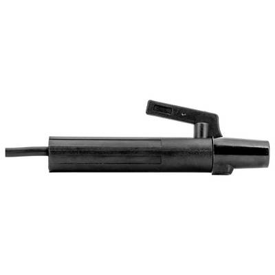 Close-up of a black handheld electric tool or connector with a cable attached, shown against a white background.
