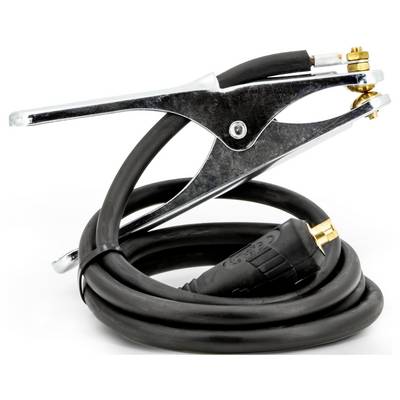 Coiled black cable with a metal alligator clip and insulated connector, shown on a white background.