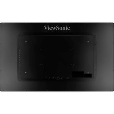 Rear view of a large ViewSonic monitor, model number not visible. Central mounting stand and connections faintly discernible.