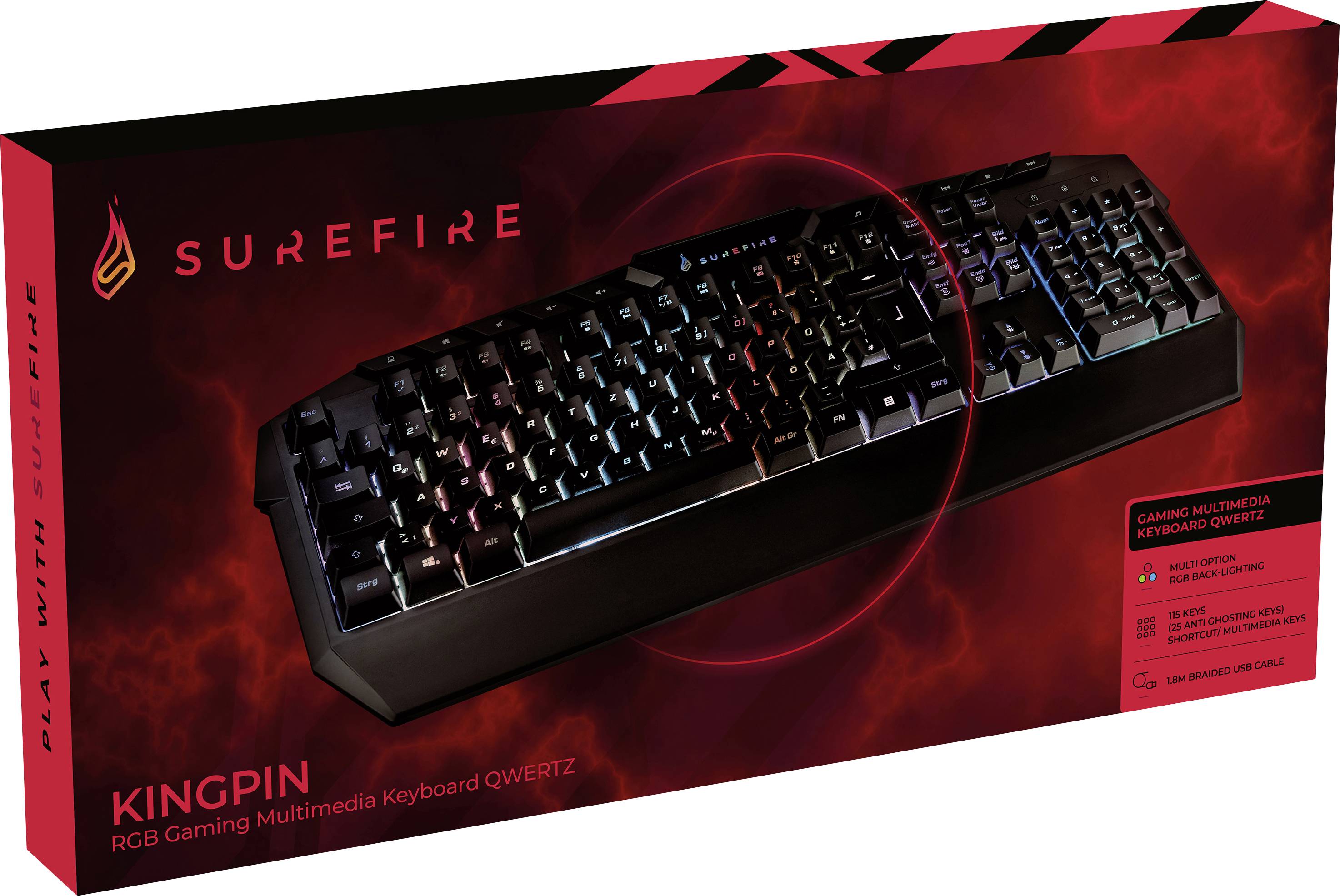 Surefire Gaming KingPin RGB Corded, USB Gaming keyboard German, QWERTZ Black Backlit-5