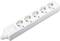 A white power strip with five socket outlets and a mains plug, used for powering multiple devices.