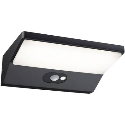 Black wall light with rectangular, slim design and integrated motion sensor.