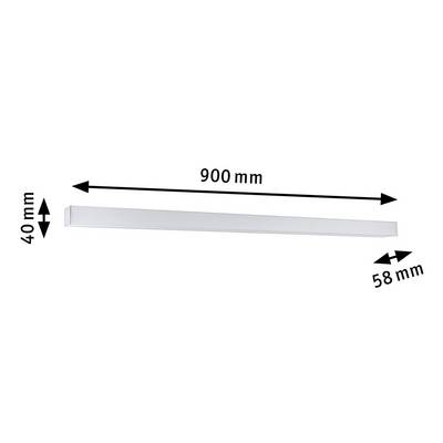 A rectangular light strip in white with the following dimensions: length 900 mm, height 40 mm, depth 58 mm.