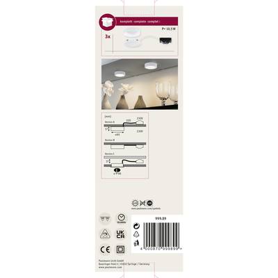 Packaging for a ceiling light set with 3 lamps. Including diagram with dimensions of variants A and E, and image of lamps above vases.