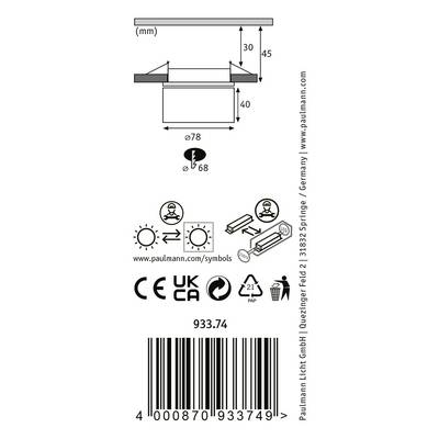 Installation Instructions for Recessed Lighting Set, showing dimensions in mm (30, 40, 45), drilling diameter Ø78, Ø68, with safety instruction symbols.