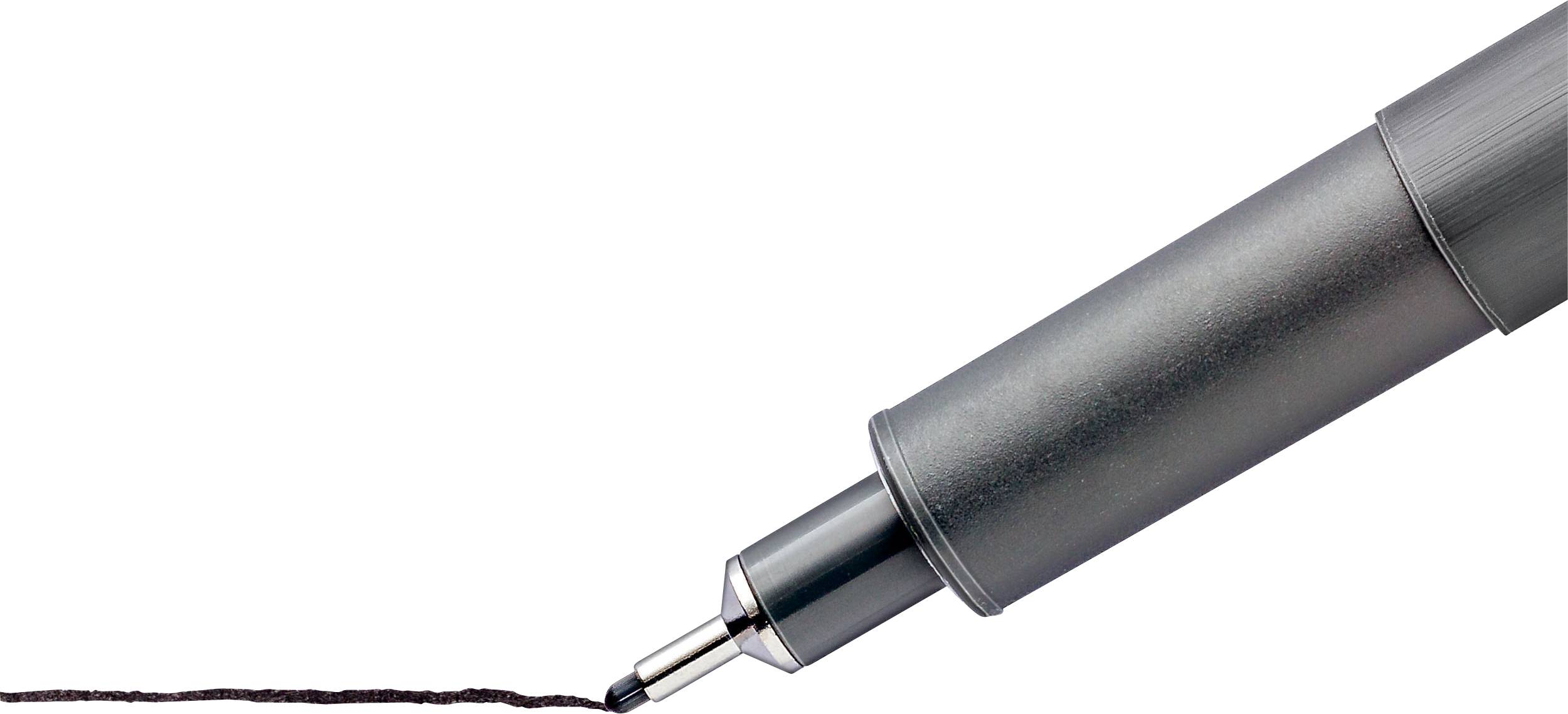 A ballpoint pen-like implement is drawing a black line on a white background.