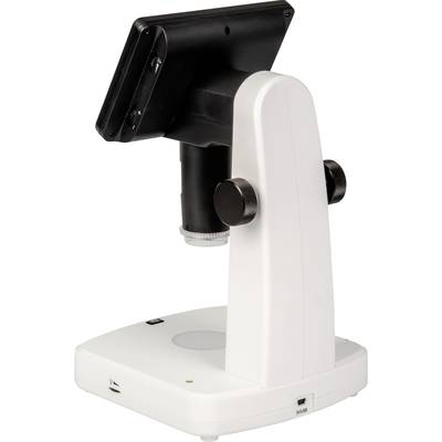 Digital microscope with screen on a white base stand, used for magnifications. Ideal for scientific investigations.