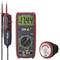 A digital multimeter, a voltage tester and a test probe. Tools for measuring electrical voltage and current.