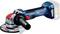 Bosch battery-powered angle grinder with a black and red handle and X-Lock system, perfect for precise cutting work.