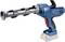 Battery-powered blue cartridge gun with a black handle and red button, used for precise application of sealants.