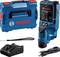 Digital Bosch distance measuring device with colour display, USB cable, charging station, carrying loop and transport case. Ideal for precise measurements.