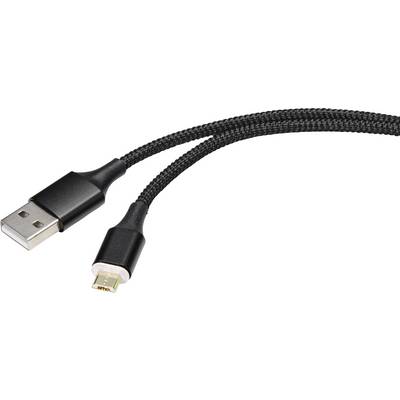 A black, braided USB cable with a USB-A and a Micro-USB connector, suitable for data transfer and charging.