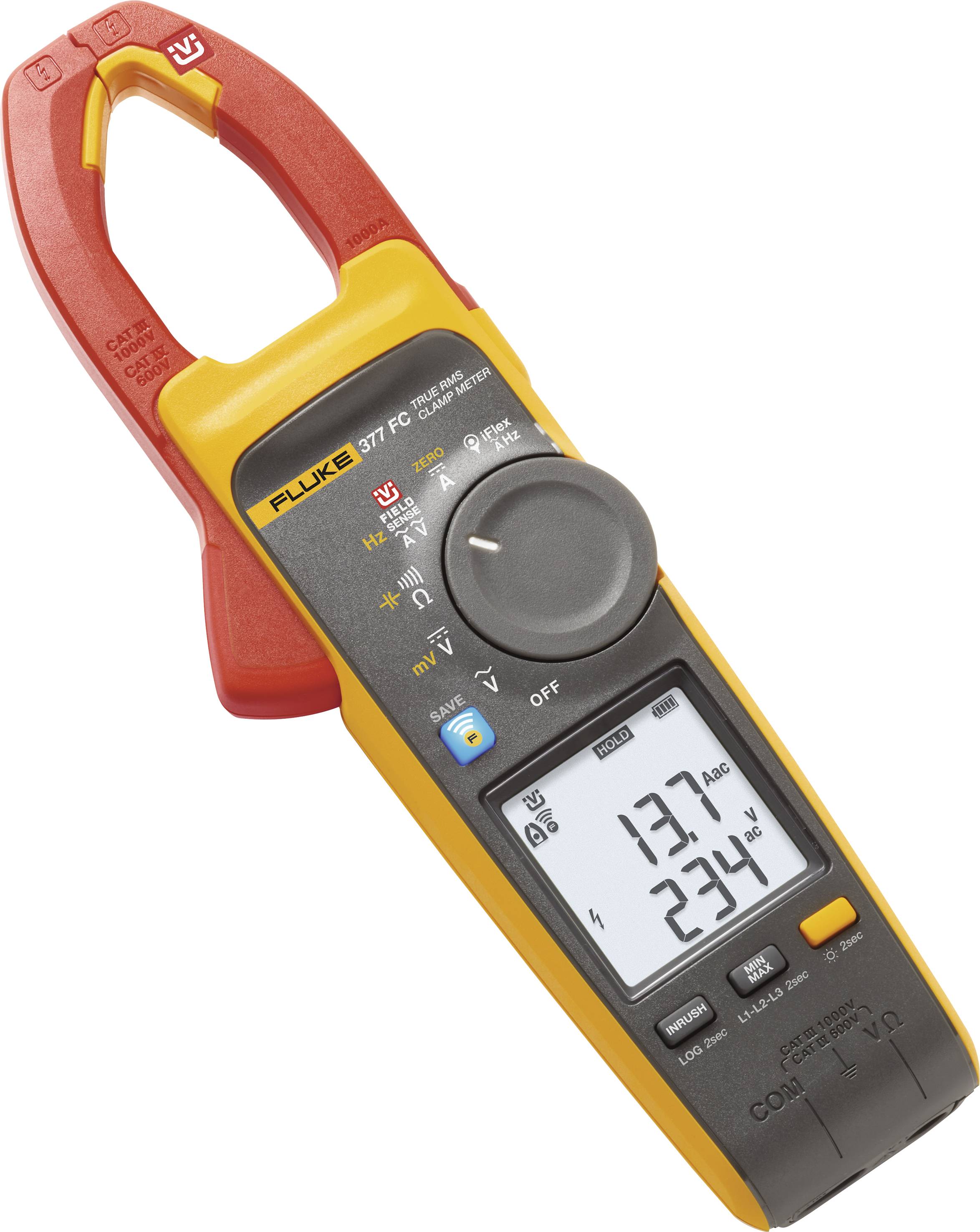 A yellow and red Fluke clamp meter displays '137 A' and '234 V' on its screen.