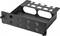 A black metal bracket with multiple holes and slots, potentially suitable for wall mounting and holding cables or devices.