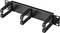 Black, triple cable holder for cable management. Mounting holes at the ends for attachment to wall or desk.