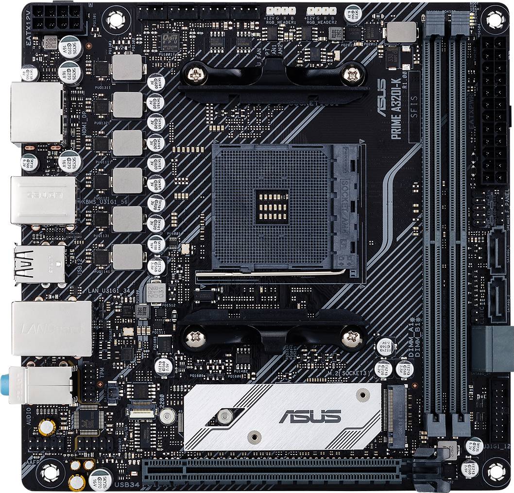 Asus PRIME A320I-K/CSM Motherboard PC base AMD AM4 Form factor (details) Mini-ITX Motherboard chipset AMD® A320-1