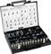 Assortment box with grease nipples of various sizes and shapes. Each cell contains different nipples, housed in a black box with a lid.