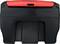 A portable black and red folding table named 'mobuaty'. Ideal for travelling or small spaces.