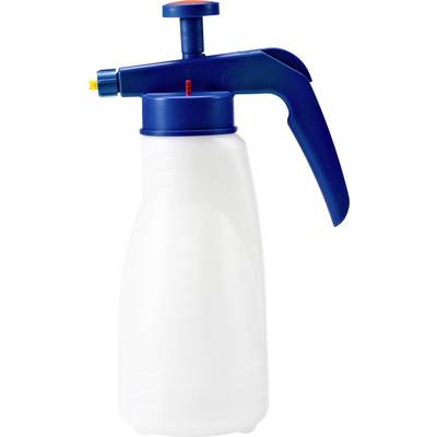 White spray bottle with blue handle and spray mechanism.
