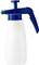 White spray bottle with blue handle and spray mechanism.