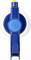 Blue, compact button on an unidentified device with a yellow tip at the top, against a neutral background.