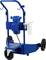 Blue, mobile concrete mixer with two wheels and a handle, suitable for construction projects or home projects.